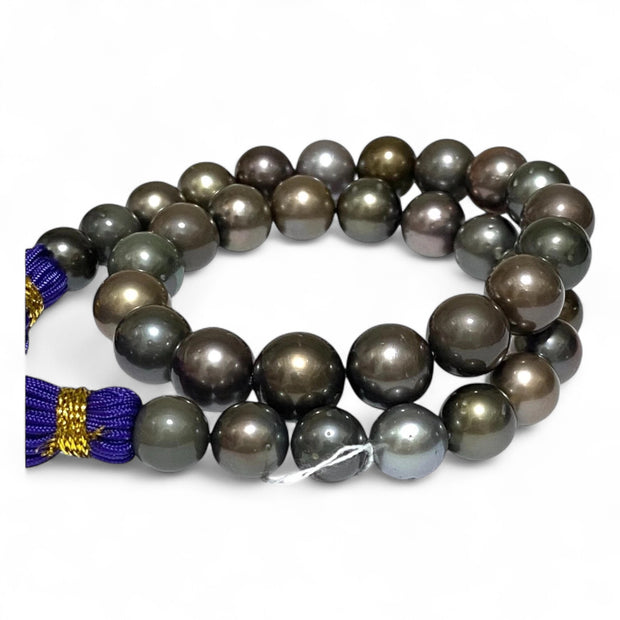Round 11 - 13mm 35 pcs Multi Peacock Gray Green Tahitian Pearl 16" Strand