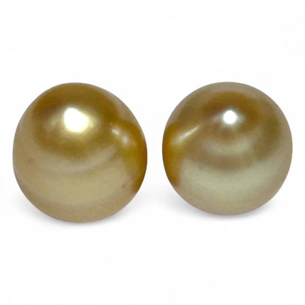 A Pair 10.5 x 12.5mm Deep Gold Philippines South Sea Oval Pearls