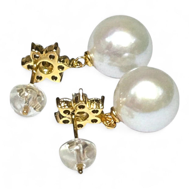 5A Quality 10.5mm Natural White Round Edison Pearl Dangle Earrings