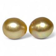 A Pair 12.8 x 14.7mm 33.8 Carat Rich Gold Philippines South Sea Pearls