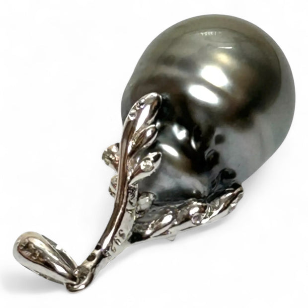 Baroque 11.3 x 14mm Tahitian Sea Peacock Gray Green Giant Pearl Pendant