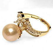 Cocktail 10-10.5mm Peach Pink Edison Round Pearl Ring Size 6.5