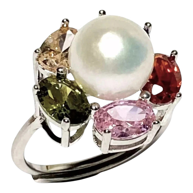 Fantastic Natural White 9.5mm Edison Cultured Round Pearl Ring Size 7