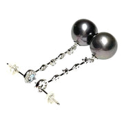 Gorgeous 11-11.5mm Edison Peacock Black Round Pearl Dangle Earrings