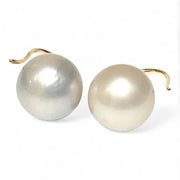 Stunning 13.3mm South Sea Cream White Round Pearl Dangle Earrings