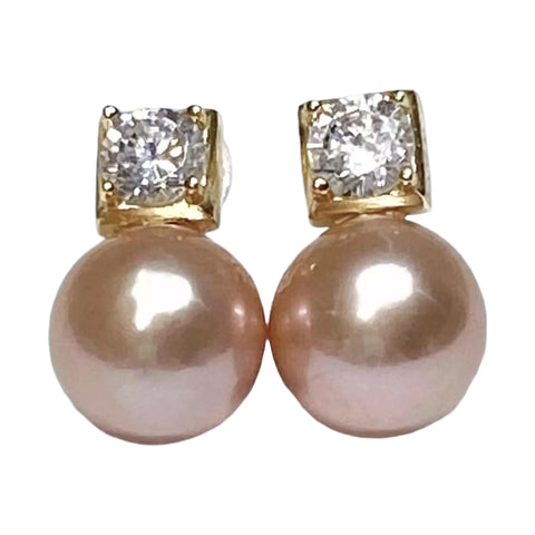 Refined 10 - 10.5mm Peach Pink Round Edison Excellent Pearl Earrings