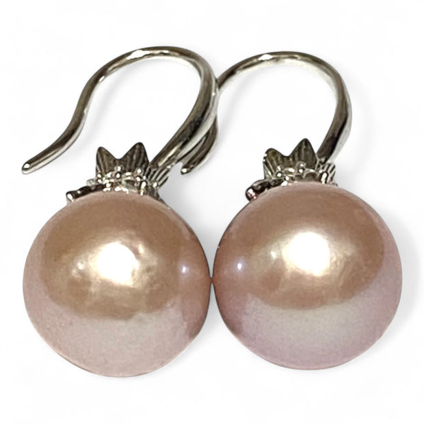 Elegant 10 - 10.5mm Purple Peach Pink Edison Pearl Dangle Earrings