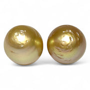 A Pair 12.8 x 14.7mm 33.8 Carat Rich Gold Philippines South Sea Pearls