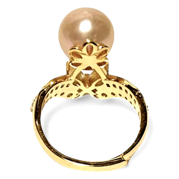 Cocktail 10-10.5mm Peach Pink Edison Round Pearl Ring Size 6.5