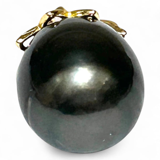 Large 12.6 x 14.3mm Tahitian Sea Peacock Black Green Pearl Pendant
