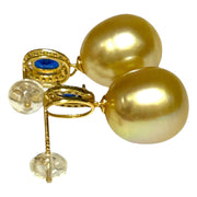 Oval Huge 11.5 x 12.6mm Rich Gold South Sea Pearl Dangle Earrings