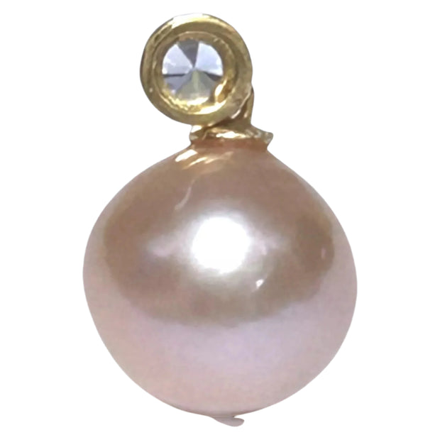 Oval Round 11.5 x 12mm Edison Peach Pink Cultured Pearl Pendant