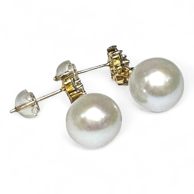 5A Quality 10.5mm Natural White Round Edison Pearl Dangle Earrings