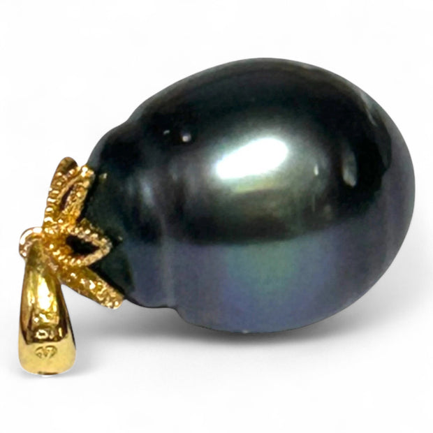 Huge 12.2 x 15.5mm Tahitian Sea Peacock Black Green Pearl Pendant