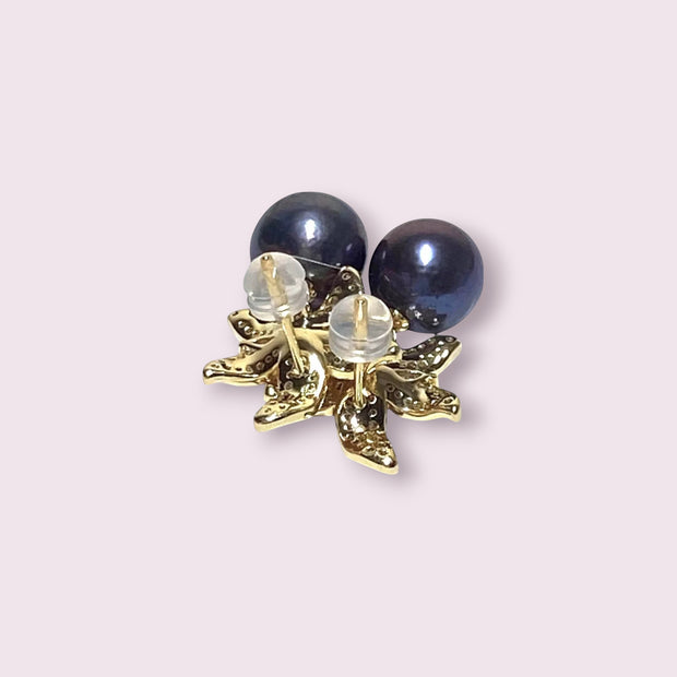 Round 10 - 10.5mm Edison Purple Black Blue Pearl Dangle Earrings