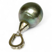 Oval 11.5 x 12.6mm Tahitian Sea Peacock Gray Green Pearl Pendant