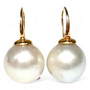 Gorgeous 13.1mm South Sea Silver White Round Pearl Dangle Earrings