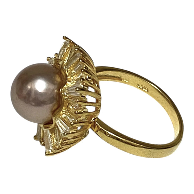 Cocktail 10-10.5mm Edison Purple Brown Round Pearl Ring - Size 8