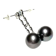 Gorgeous 11-11.5mm Edison Peacock Black Round Pearl Dangle Earrings