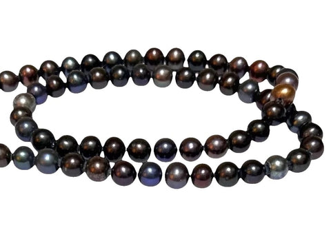 Gorgeous 6.5 - 7mm Purple Black Blue Round Pearl 16" Strand-Necklace