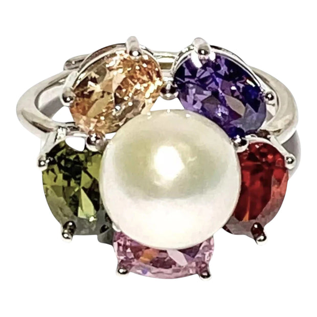 Fantastic Natural White 9.5mm Edison Cultured Round Pearl Ring Size 7