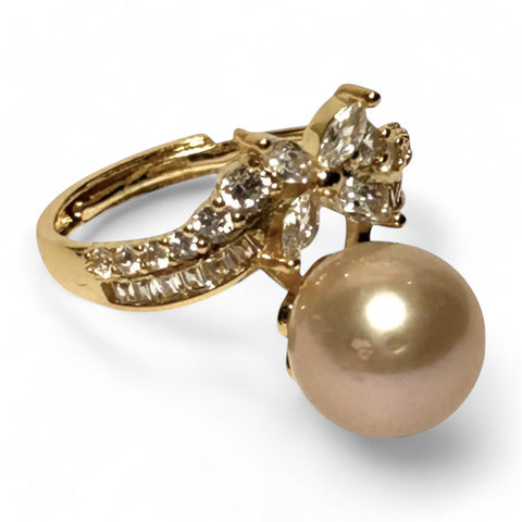 Cocktail 10-10.5mm Peach Pink Edison Round Pearl Ring Size 6.5