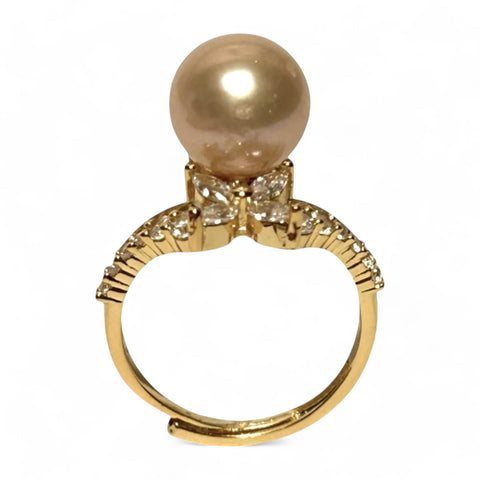 Cocktail 10-10.5mm Peach Pink Edison Round Pearl Ring Size 6.5