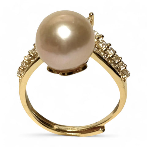 Cocktail 10-10.5mm Peach Pink Edison Round Pearl Ring Size 6.5