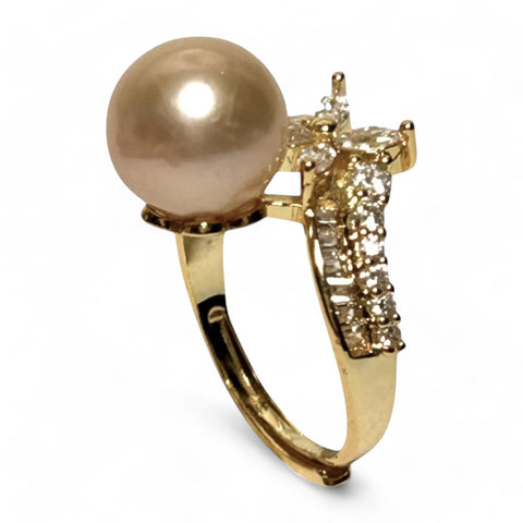 Cocktail 10-10.5mm Peach Pink Edison Round Pearl Ring Size 6.5