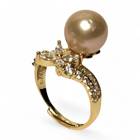 Cocktail 10-10.5mm Peach Pink Edison Round Pearl Ring Size 6.5