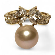 Cocktail 10-10.5mm Peach Pink Edison Round Pearl Ring Size 6.5