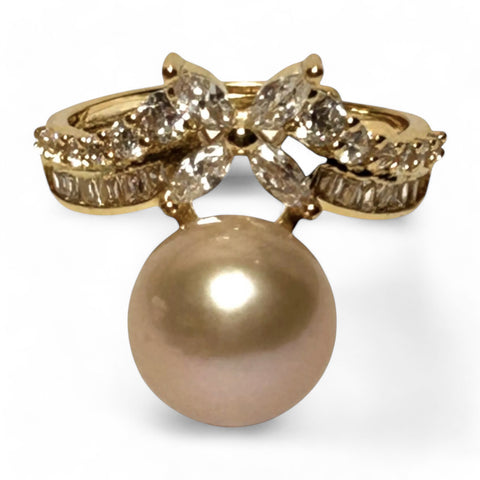Cocktail 10-10.5mm Peach Pink Edison Round Pearl Ring Size 6.5