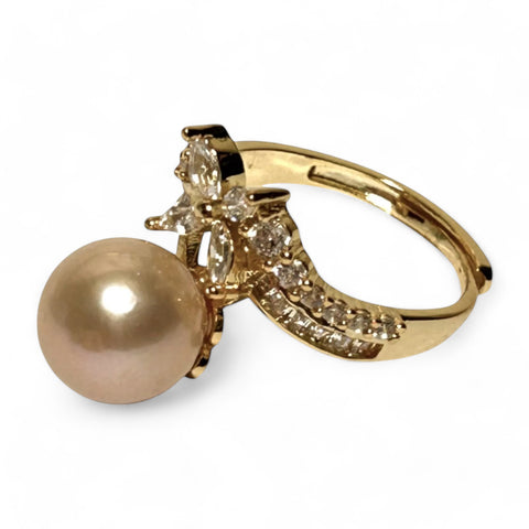 Cocktail 10-10.5mm Peach Pink Edison Round Pearl Ring Size 6.5