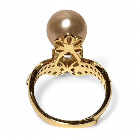 Cocktail 10-10.5mm Peach Pink Edison Round Pearl Ring Size 6.5