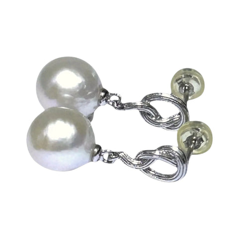 Natural White 10x10.4mm Edison Oval Round Pearl Dangle Earrings – Elegant and Classic Jewelry