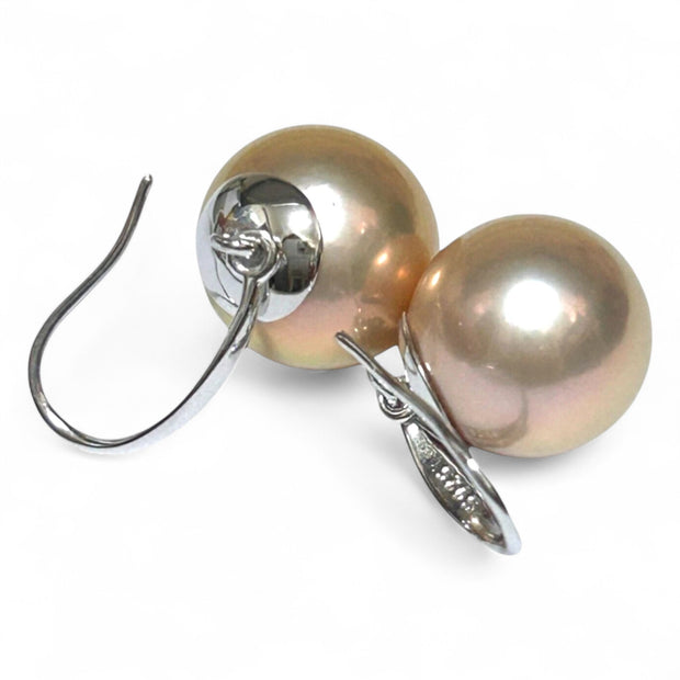 Huge 13mm Purple Rose Pink Edison Farmed Round Pearl Hook Earrings
