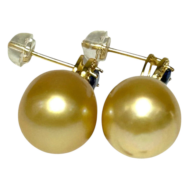 Oval Huge 11.5 x 12.6mm Rich Gold South Sea Pearl Dangle Earrings