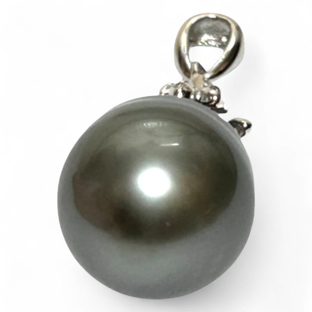 Baroque 11.3 x 14mm Tahitian Sea Peacock Gray Green Giant Pearl Pendant