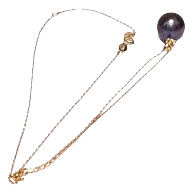 925 Sterling Silver Chain Edison Black Blue Pearl 15 - 20 in Adjustable