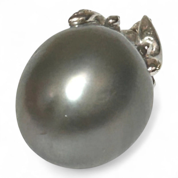 Radiant 12.4 x 15mm Tahitian South Sea Peacock Gray-Green Pearl Pendant