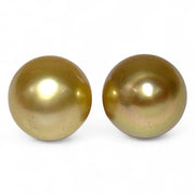 A Pair 12.8 x 14.7mm 33.8 Carat Rich Gold Philippines South Sea Pearls