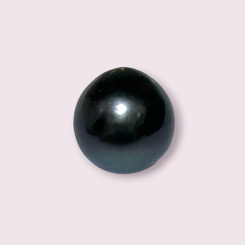 Huge Oval Round 14.6 x 15.4mm Peacock Black Tahitian Sea Pearl Loose