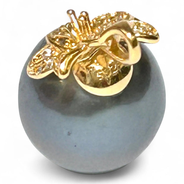 Unique 12 x 12.4mm Tahitian Sea Peacock Gray Green Pearl Pendant