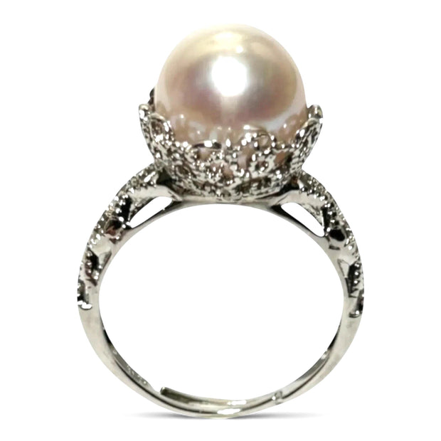 Gorgeous 11.3mm White Round Edison Cultured Pearl Solid Ring Size 8