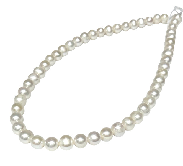 5A Superb 7.5 - 8.5mm White Cultured Pearl 16" Strand - Necklace