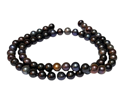 Gorgeous 6.5 - 7mm Purple Black Blue Round Pearl 16" Strand-Necklace