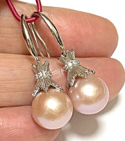 Elegant 10 - 10.5mm Purple Peach Pink Edison Pearl Dangle Earrings