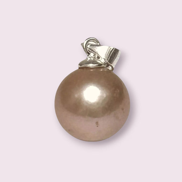 Classy 11 - 11.5mm Edison Peach Pink Round Cultured Pearl Pendant