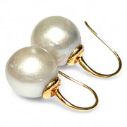 Gorgeous 13.1mm South Sea Silver White Round Pearl Dangle Earrings