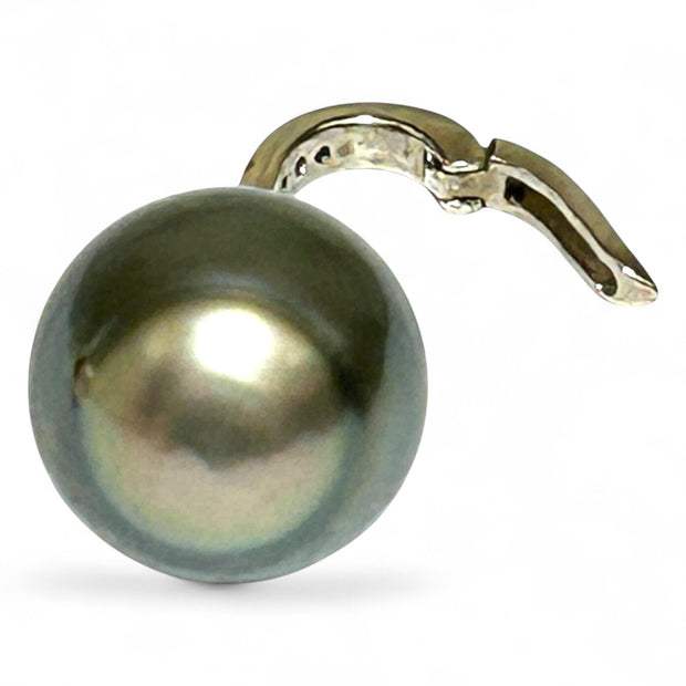 Oval 11.5 x 12.6mm Tahitian Sea Peacock Gray Green Pearl Pendant